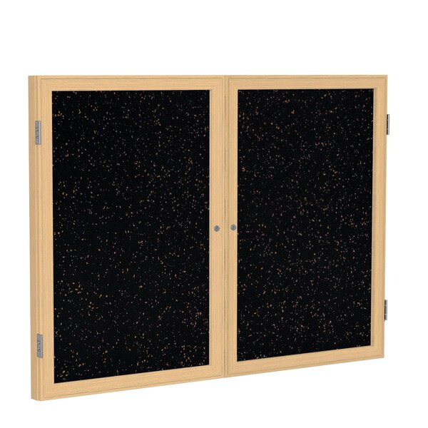 Enclosed Bulletin Board, 2 Door, Rcycl, Oak Frame, 3 ft H x 4 ft W, Tan Spckld